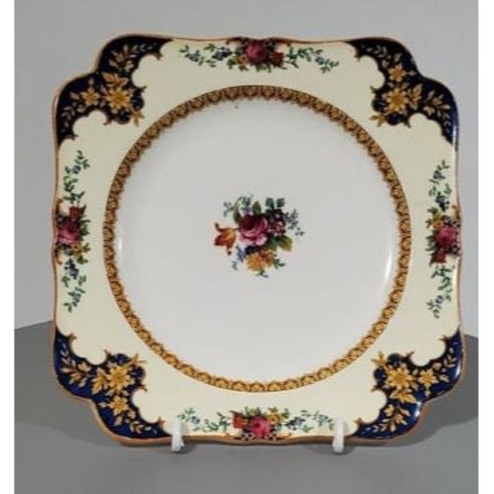 Vintage Royal Denby Plate Regd Number 768985, Larkspur Flowers, red and blue
